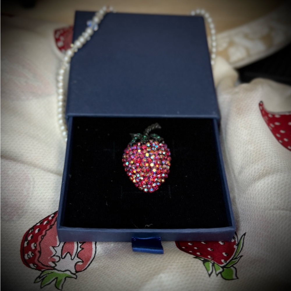 Weiss Strawberry Brooch AB Rhinestones Vintage Fruit Pin Signed Weiss